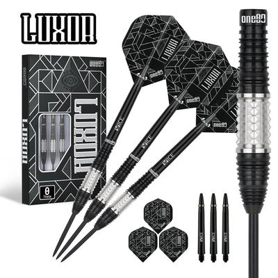 One80 Luxor II Theta Steel Tip Darts 90% Tungsten — dart, barrel detail and packaging