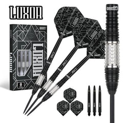 One80 Luxor II Theta Steel Tip Darts 90% Tungsten — dart, barrel detail and packaging