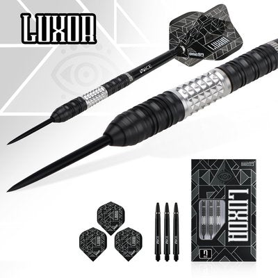 One80 Luxor II Eta Steel Tip Darts 90% Tungsten — set contents and packaging