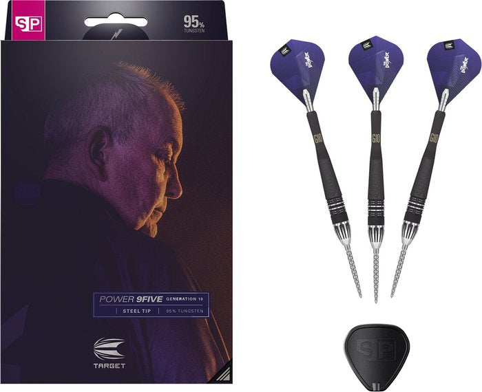 Target Power 9Five G10 Steel Tip Darts 95% Tungsten — set contents and packaging