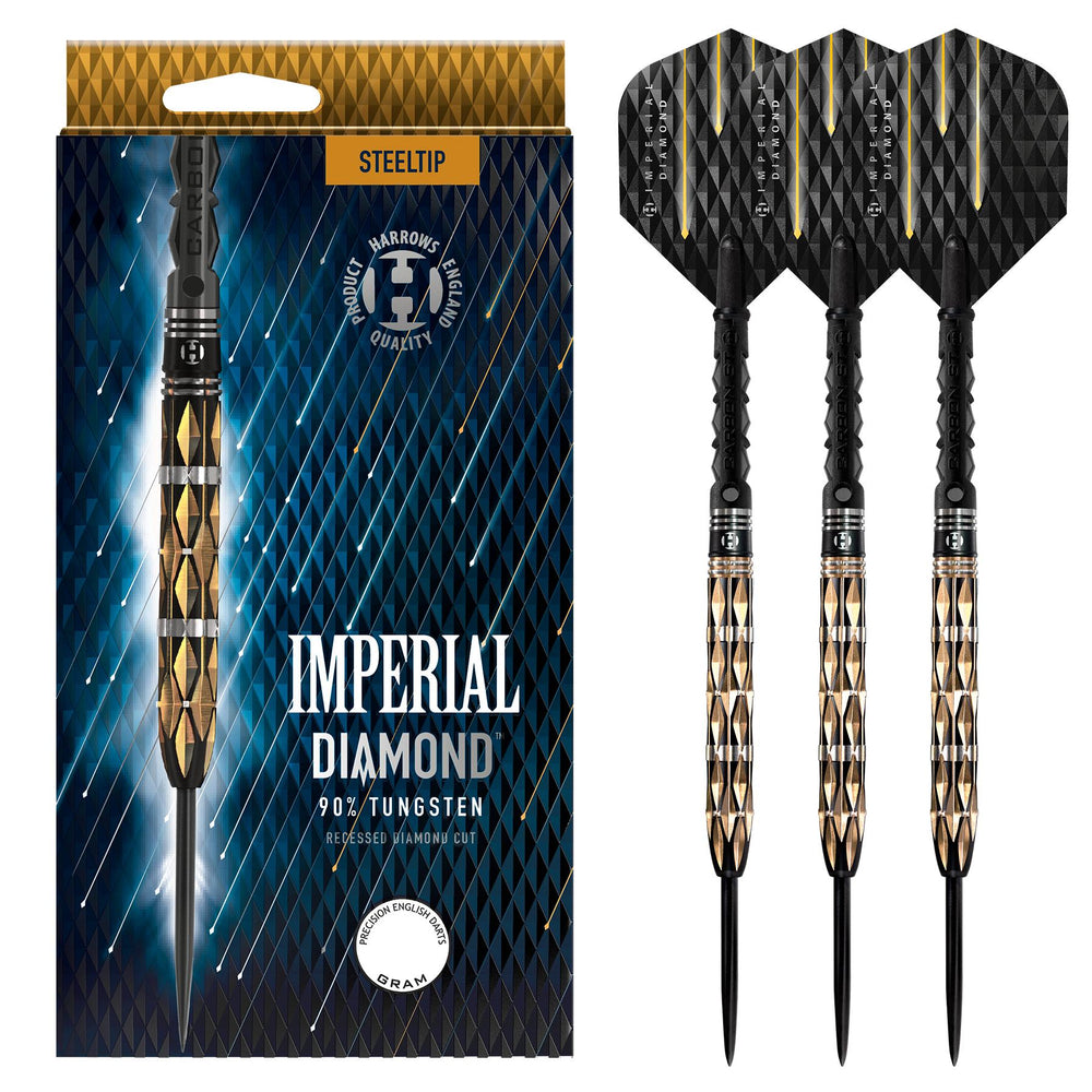 Harrows Imperial Diamond Steel Tip Darts 90% Tungsten — set contents and packaging