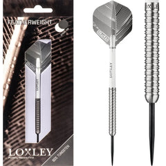 Loxley Featherweight Black Steel Tip Darts 90% Tungsten — dart, barrel detail and packaging