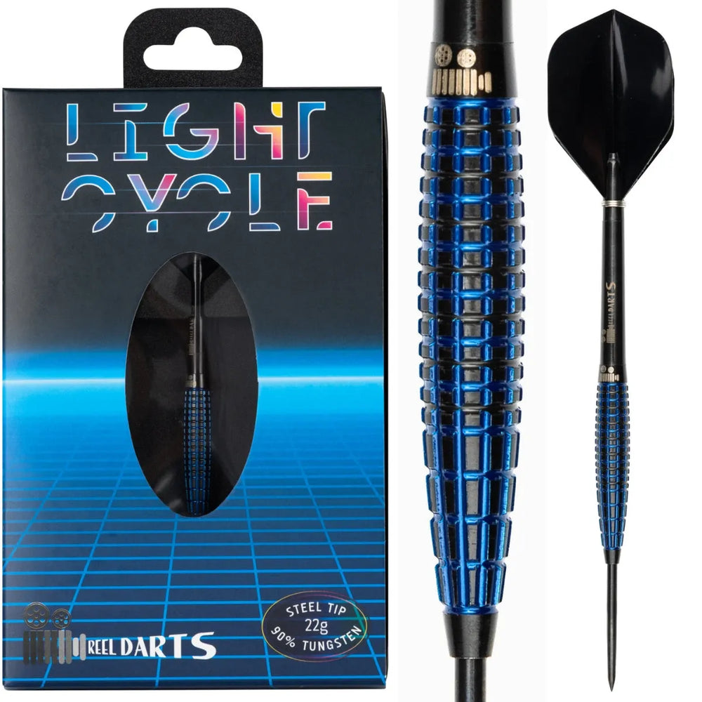 Reel Light Cycle Steel Tip Darts 90% Tungsten — dart, barrel detail and packaging