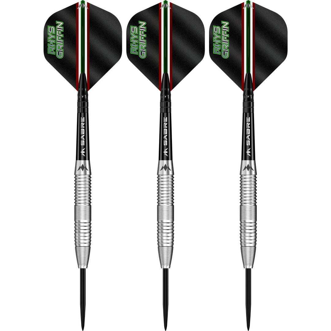 Mission Rhys Griffin Steel Tip Darts 95% Tungsten — three assembled darts