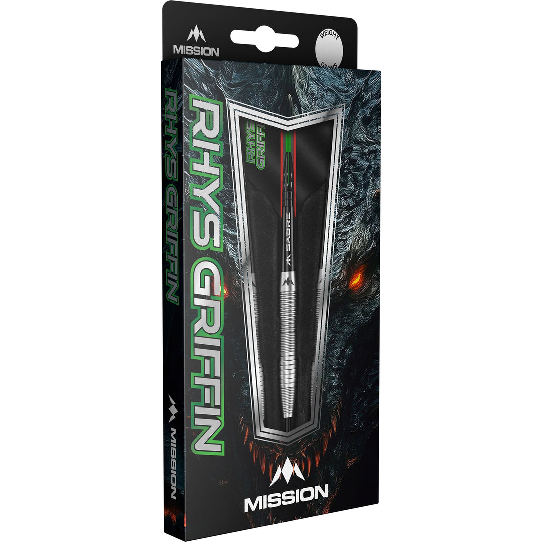 Mission Rhys Griffin Steel Tip Darts 95% Tungsten — retail packaging