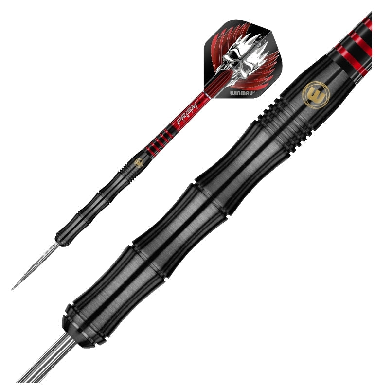 Winmau Mervyn King Black Steel Tip Darts 90% Tungsten — barrel and grip close-up