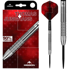Mission Thomas Junghans Steel Tip Darts 90% Tungsten — dart, barrel detail and packaging