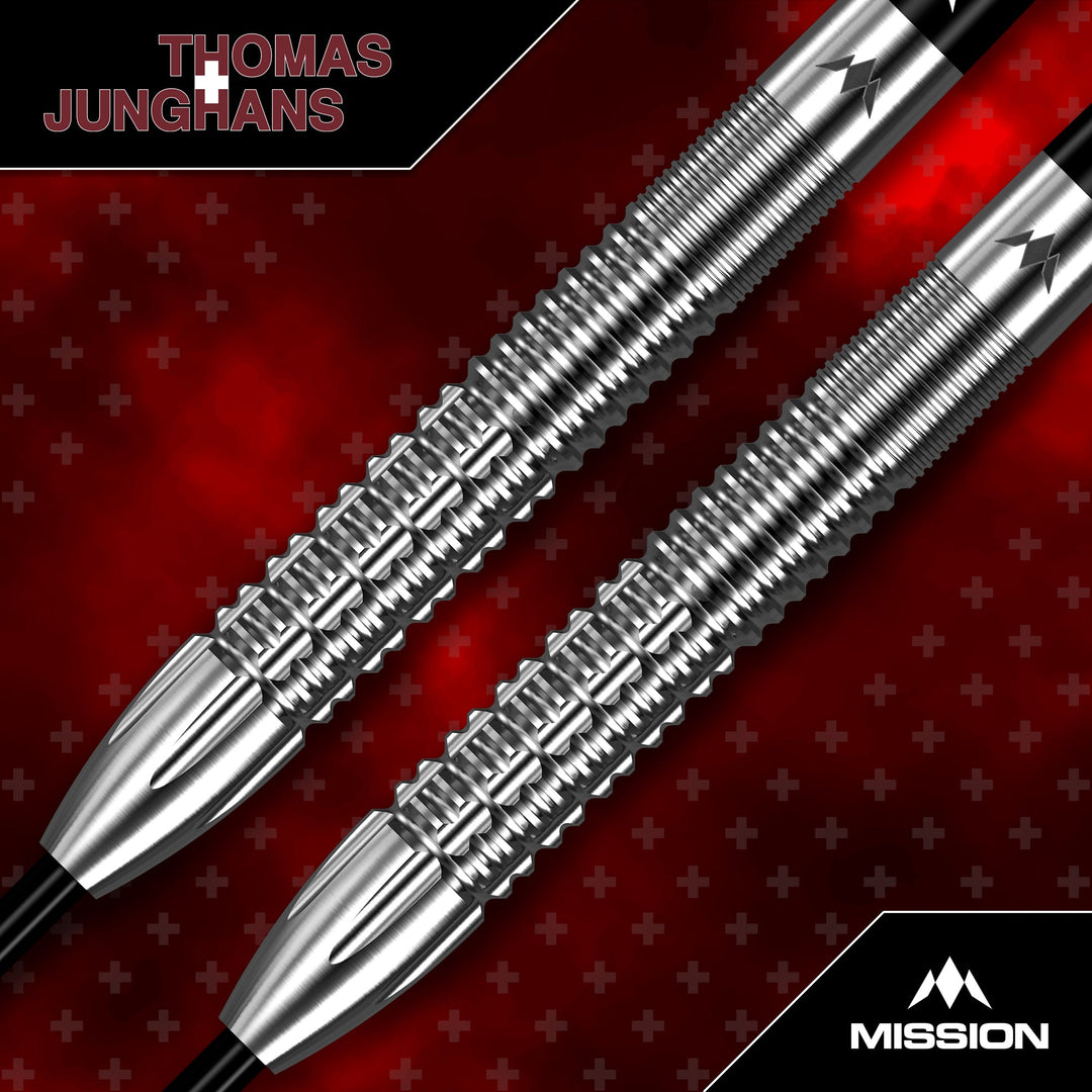 Mission Thomas Junghans Steel Tip Darts 90% Tungsten — three dart barrels