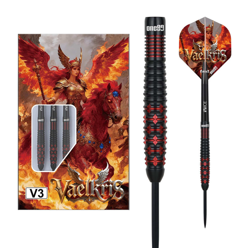 One80 Vaelkris V3 steel-tip darts and supplied setup