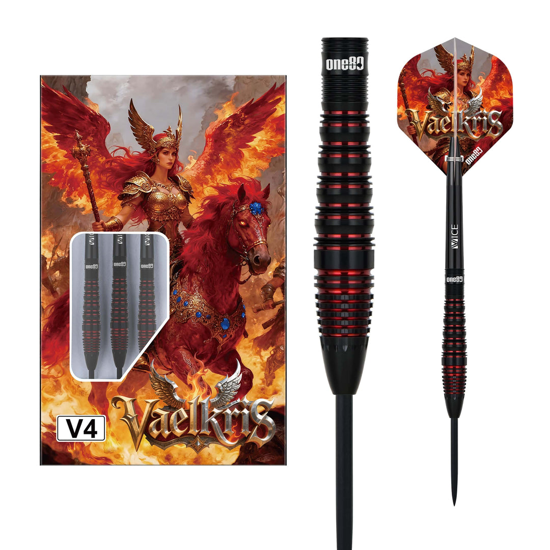 One80 Vaelkris V4 steel-tip darts and supplied setup