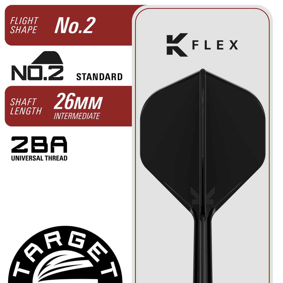 Black Marque Spinel Steel Tip Darts - 90% Tungsten – No.2 K-Flex flight and shaft detail