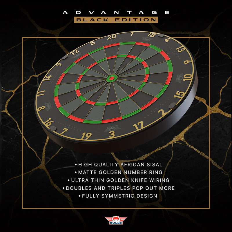 Bulls Advantage Black Dartboard — packaging, front view