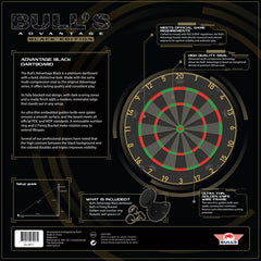 Bulls Advantage Black Dartboard — packaging, rear view