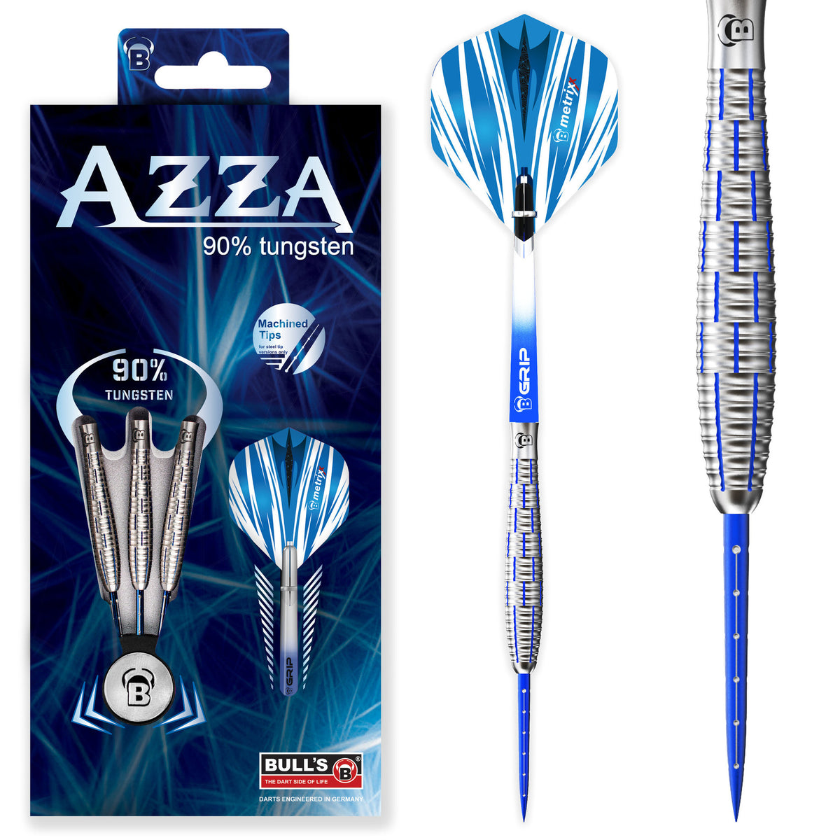Azza Steel Tip Darts - 90% Tungsten — three barrel close-ups