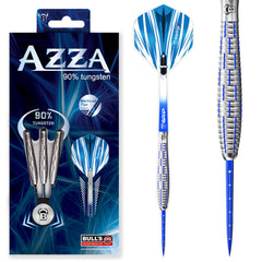 Bulls Azza Steel Tip Darts 90% Tungsten — dart, barrel detail and packaging