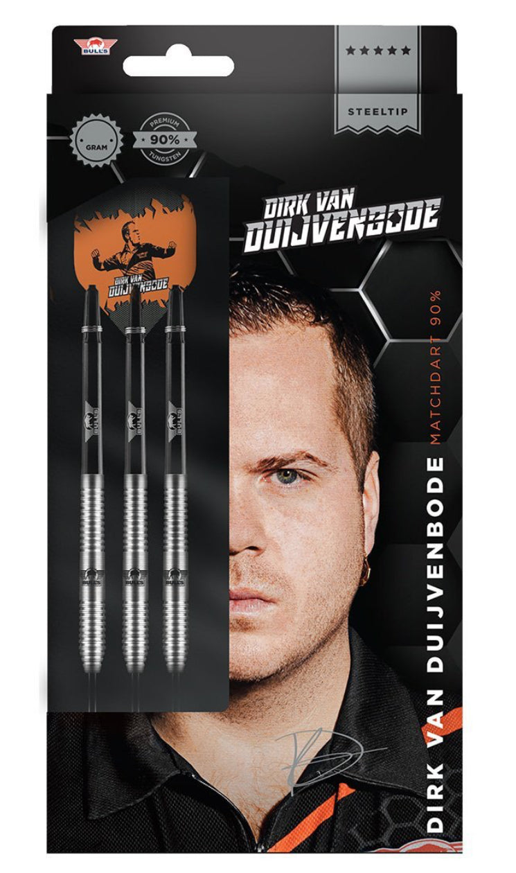 Bulls Dirk Van Duijvenbode Steel Tip Darts 90% Tungsten — retail packaging