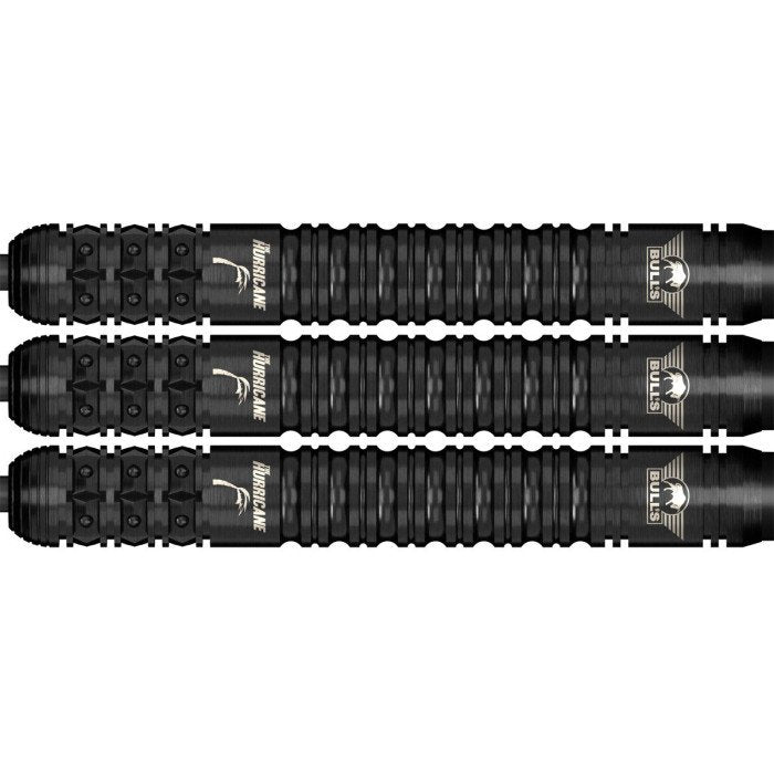 Kim Huybrechts Full Black Steel Tip Darts - 90% Tungsten — three barrel close-ups