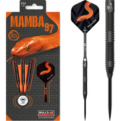 Bulls Mamba 97 M5 Steel Tip Darts 97% Tungsten — dart, barrel detail and packaging
