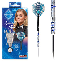 Bulls Sarah Milkowski 22G Steel Tip Darts 90% Tungsten — dart, barrel detail and packaging