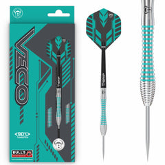 Bulls Veco V2 Steel Tip Darts 90% Tungsten — dart, barrel detail and packaging