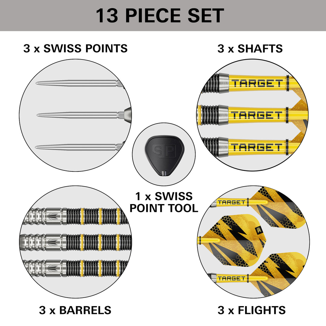 Buzz SP02 Steel Tip Darts - 90% Tungsten – included barrels, shafts, flights and points