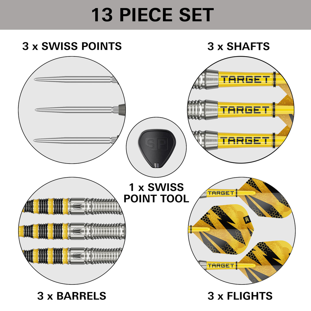 Buzz SP03 Steel Tip Darts - 90% Tungsten – included barrels, shafts, flights and points