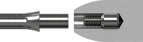 Cutaway view of a Caliburn Evo spigot installed inside a steel tip dart barrel