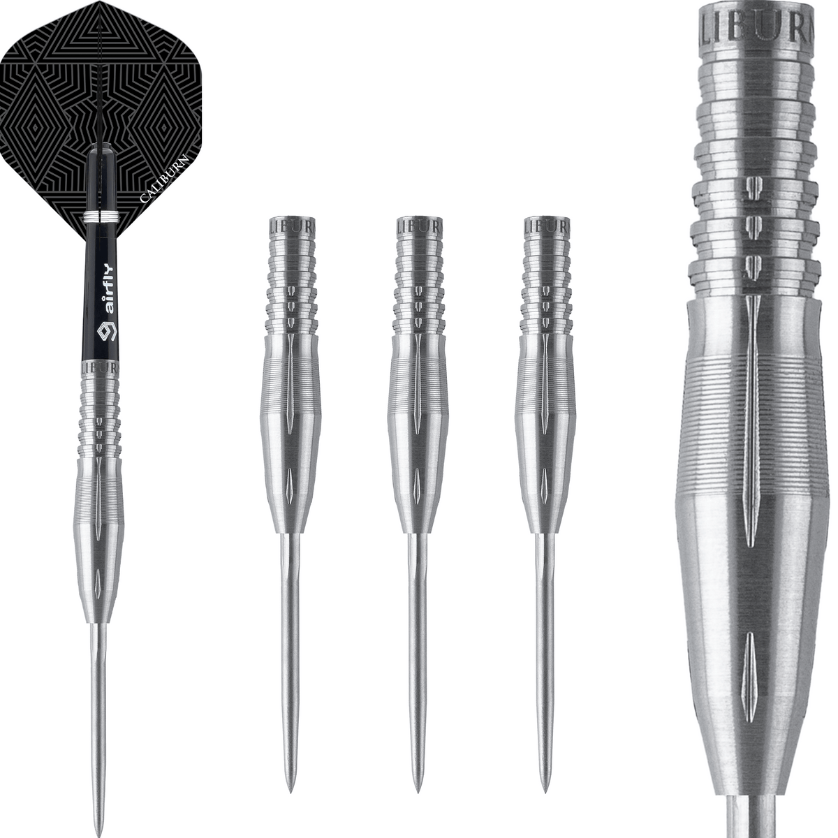 Hunt H4 Steel Tip Darts - 90% Tungsten — three barrel close-ups