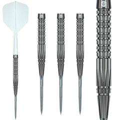 Caliburn Prisma P2 Steel Tip Darts 95% Tungsten — dart, barrels and grip detail