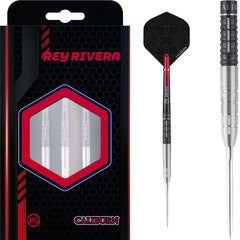 Caliburn Rey Rivera Steel Tip Darts 80% Tungsten — dart, barrel detail and packaging