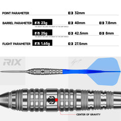 Caliburn RIX R3 Steel Tip Darts 90% Tungsten — dart and barrel dimensions chart