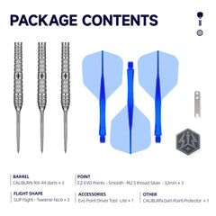 Caliburn RIX R4 Steel Tip Darts 90% Tungsten — set contents diagram