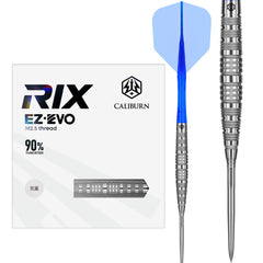 Caliburn RIX R6 Steel Tip Darts 90% Tungsten — dart, barrel detail and packaging
