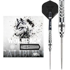 Caliburn Wolfpack W3 Steel Tip Darts 90% Tungsten — dart, barrel detail and packaging