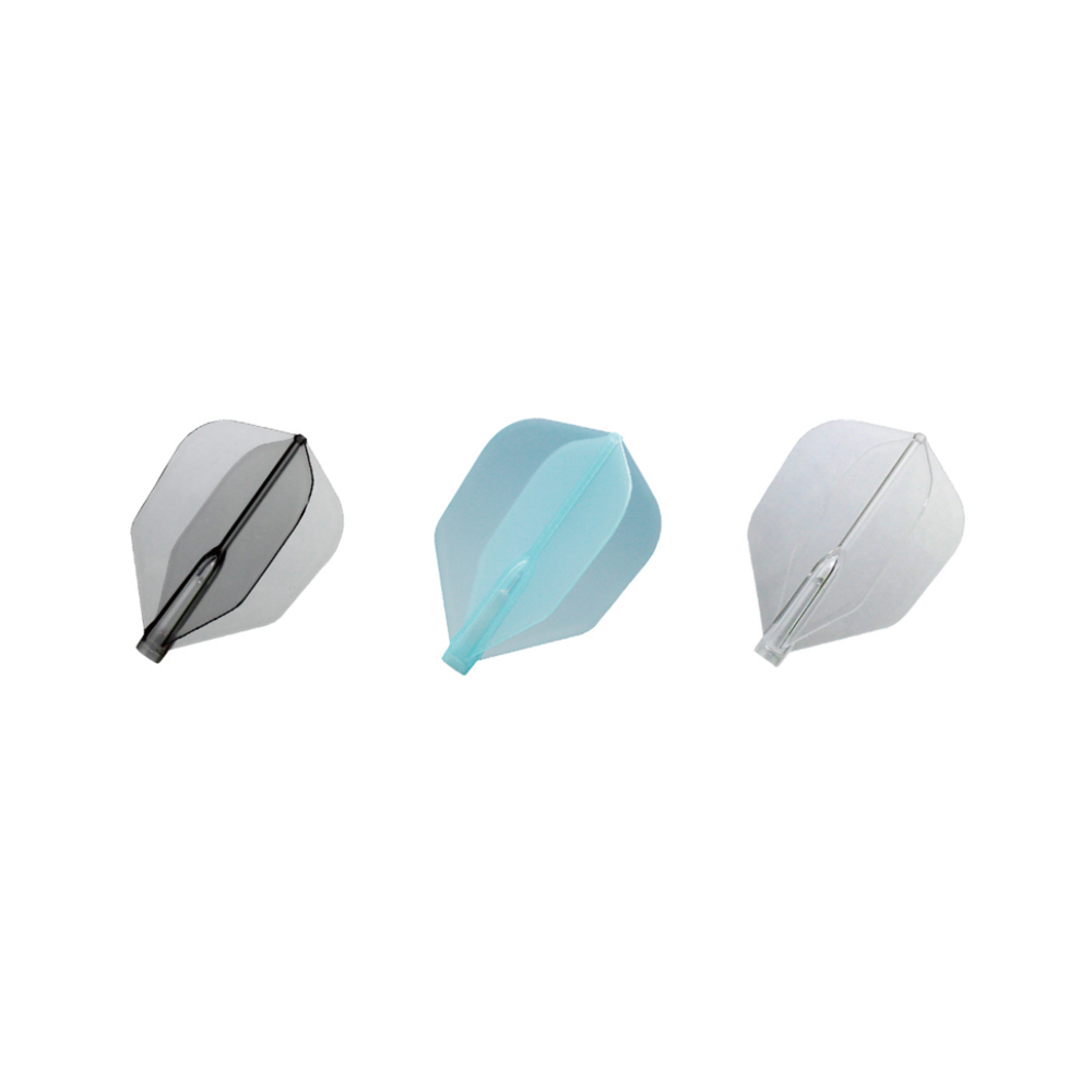 Cosmo Fit Flight AIR Shape flights in Clear black, Clear blue and Clear; one of each colour shown, colour options sold separately.