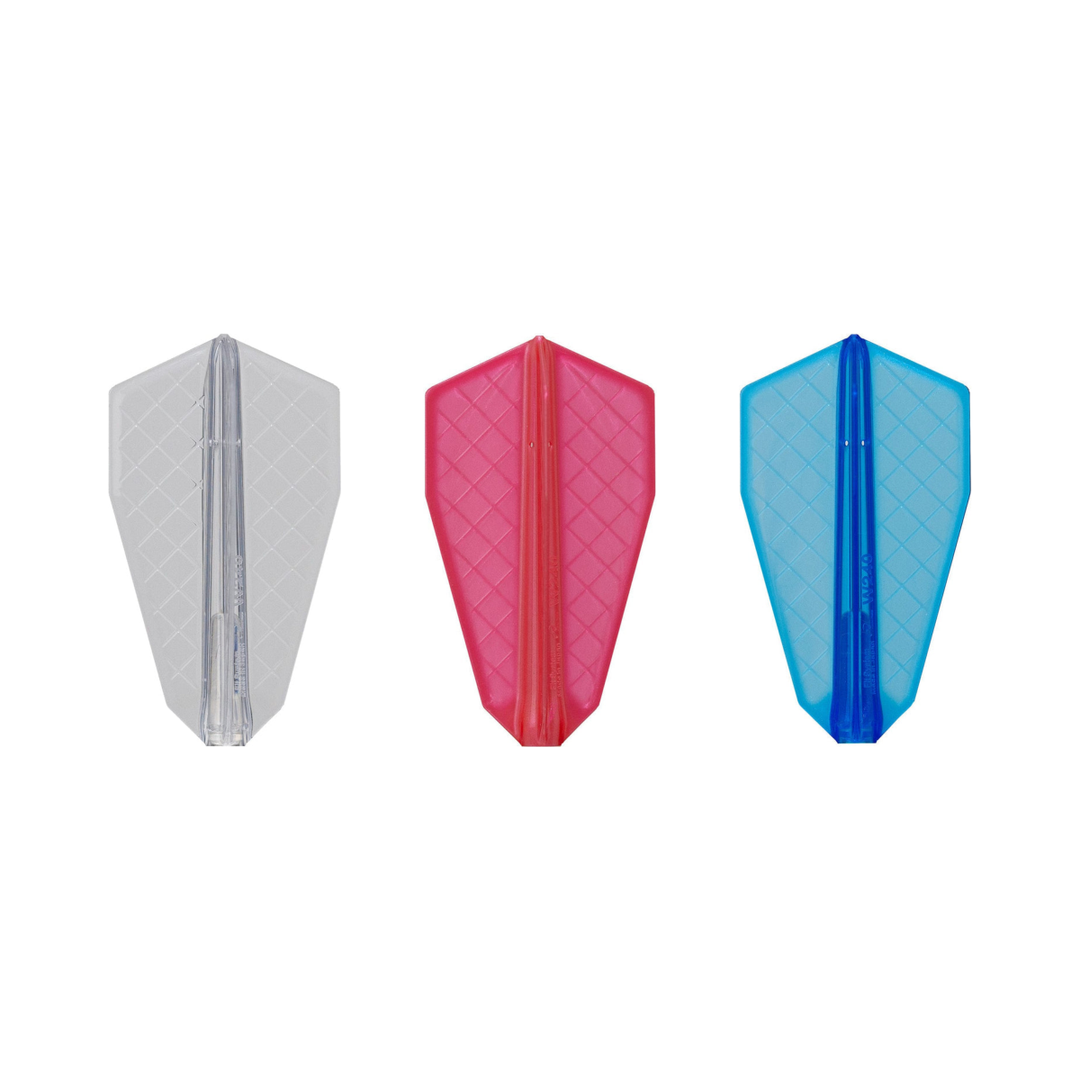 Cosmo Fit Flight Pro - Shape S1 in Clear, Red, Blue; one of each colour shown, matching-colour packs sold separately.