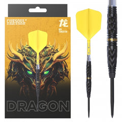 Cuesoul Chinese Zodiac Dragon Steel Tip Darts 90% Tungsten — dart, barrel detail and packaging