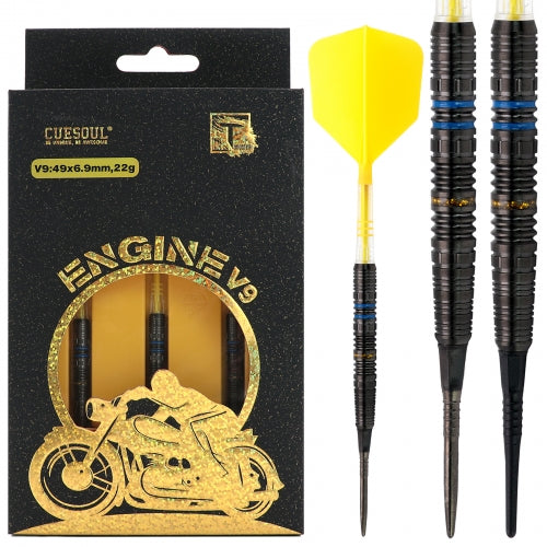 Cuesoul Engine V9 Steel / Soft Tip Steel Tip Darts 90% — dart, barrel detail and packaging