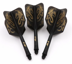 Cuesoul ROST AK5 Dart Shafts Big Wing — three black and gold flights and shafts
