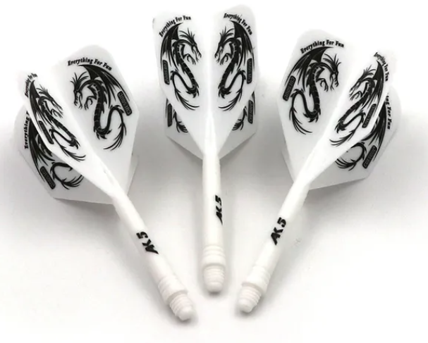 Cuesoul ROST AK5 Dart Shafts Big Wing — three white flights and shafts