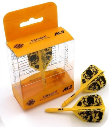 Cuesoul ROST AK5 Dart Shafts Big Wing — yellow flights and shafts with packaging