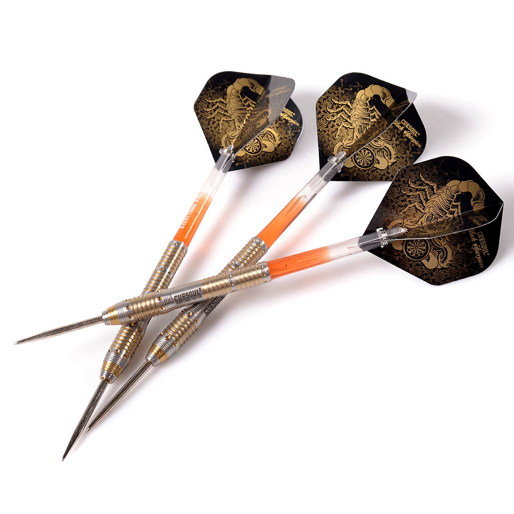 Cuesoul Scorpion Steel Tip Darts 90% Tungsten — three assembled darts