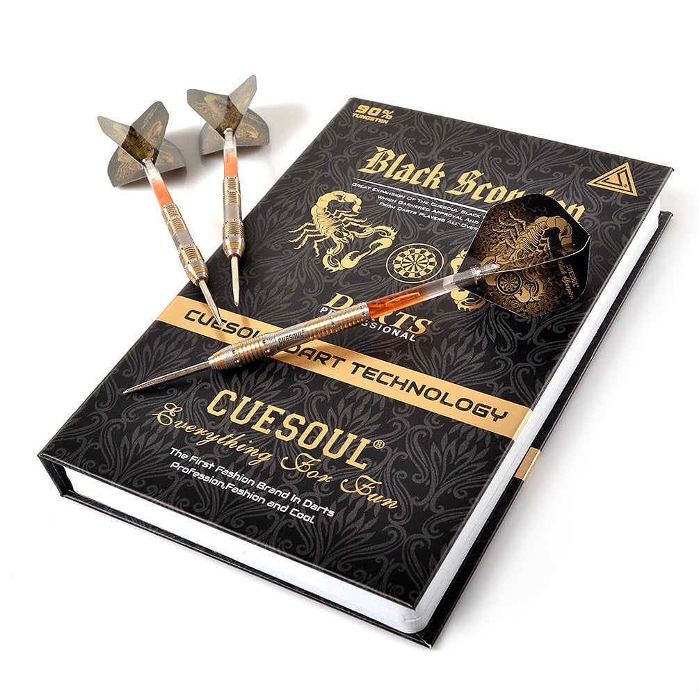 Cuesoul Scorpion Steel Tip Darts 90% Tungsten — darts and presentation box