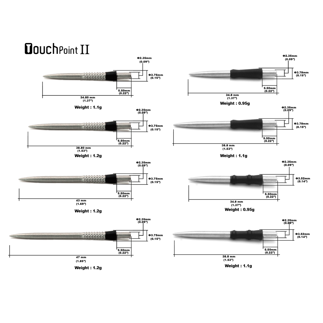 Cuesoul Touch Point II black steel dart points dimensions and profile guide