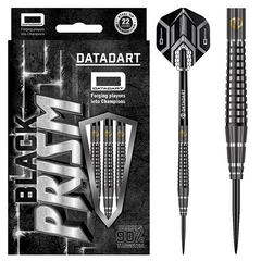 Datadart Black Prism Steel Tip Darts 90% Tungsten — dart, barrel detail and packaging