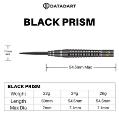 Datadart Black Prism Steel Tip Darts 90% Tungsten — barrel dimensions diagram
