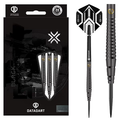 Datadart Black Ringed Steel Tip Darts 90% Tungsten — dart, barrel detail and packaging
