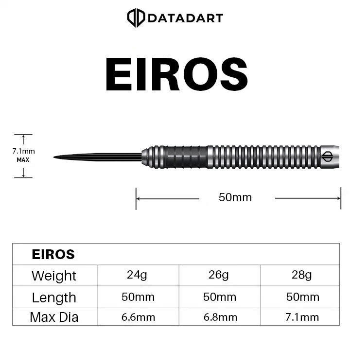 Datadart Eiros Steel Tip Darts 90% Tungsten — barrel dimensions diagram