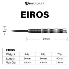 Datadart Eiros Steel Tip Darts 90% Tungsten — barrel dimensions diagram
