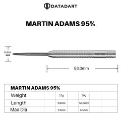 Datadart Martin Adams 95% tungsten steel tip dart dimensions for 22g and 26g